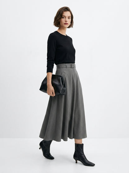 LadyLuxury Minimalist A-Line Midi Skirt - Elegant Autumn Solid Color Loose Fit Skirt