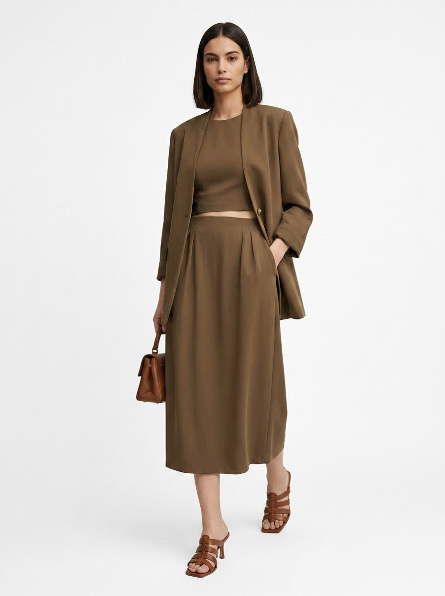 LadyLuxury | Elegant A-Line Midi Skirt with Pockets and Side Split