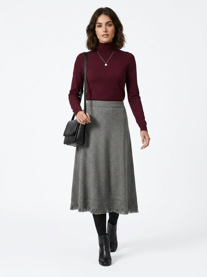 LadyLuxury | Winter Minimalist Knitted A-Line Long Skirt with Tassel Detail