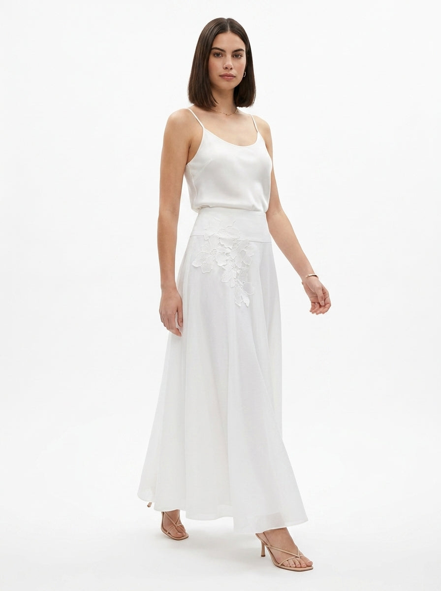 LadyLuxury | Elegant Lace Trim A-Line Midi Skirt - Summer Casual Loose Fit