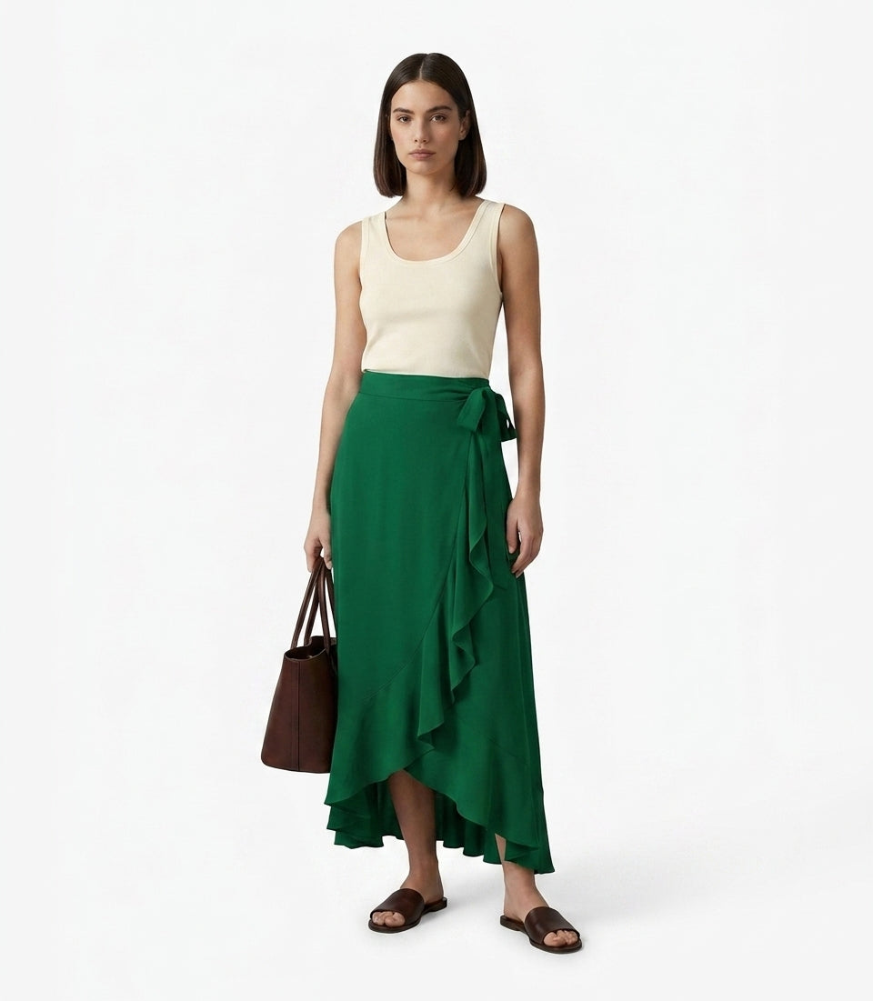 LadyLuxury | Elegant Irregular High Waist Lace-Up Maxi Skirt