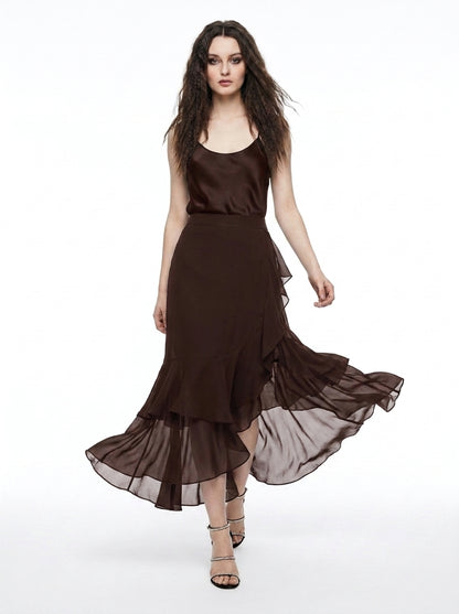LadyLuxury | Elegant High Waist Fishtail Chiffon Skirt - Irregular Ruffle Party Skirt