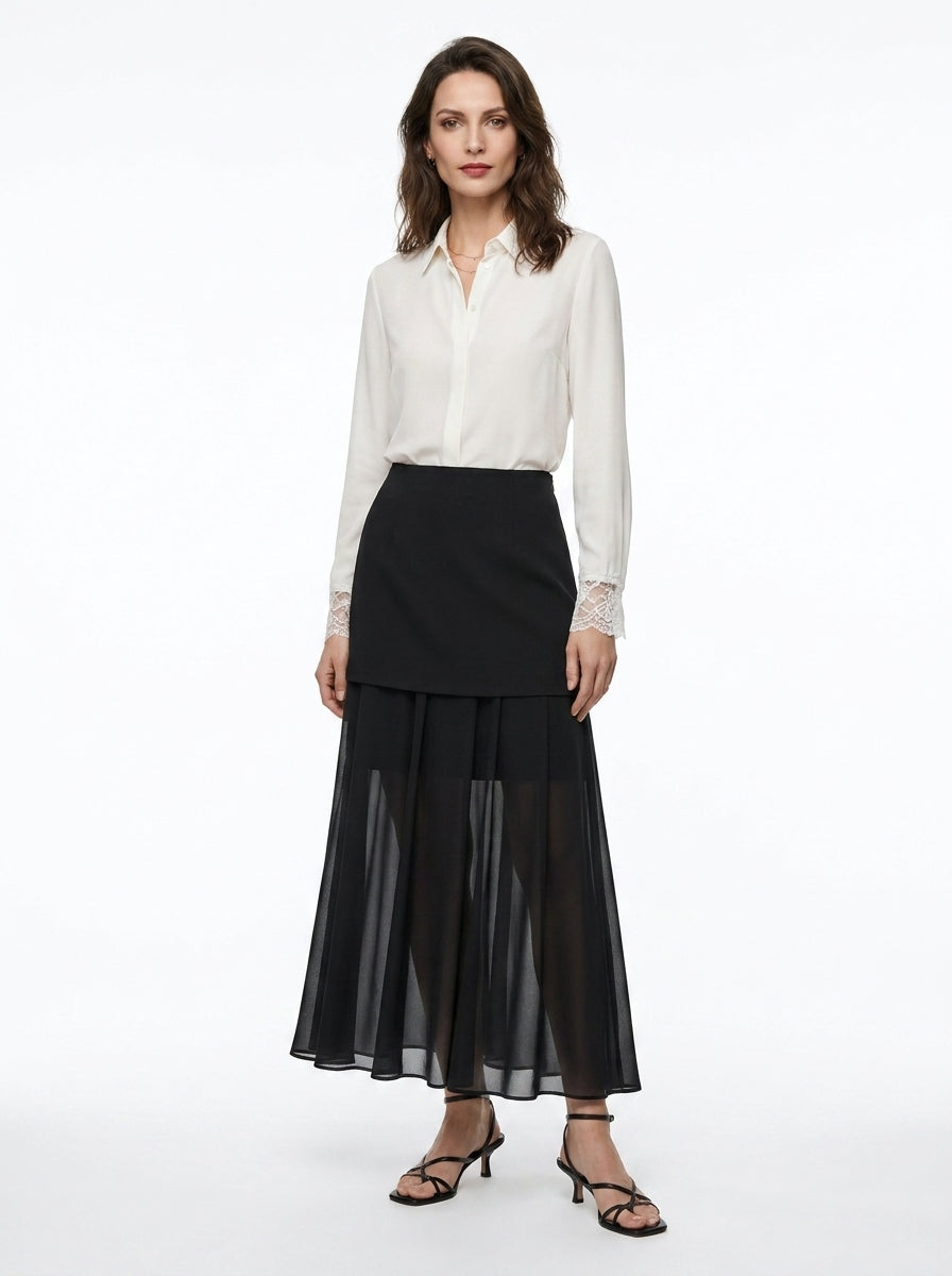 LadyLuxury | Elegant Patchwork Chiffon Long Skirt - Versatile Straight Fit