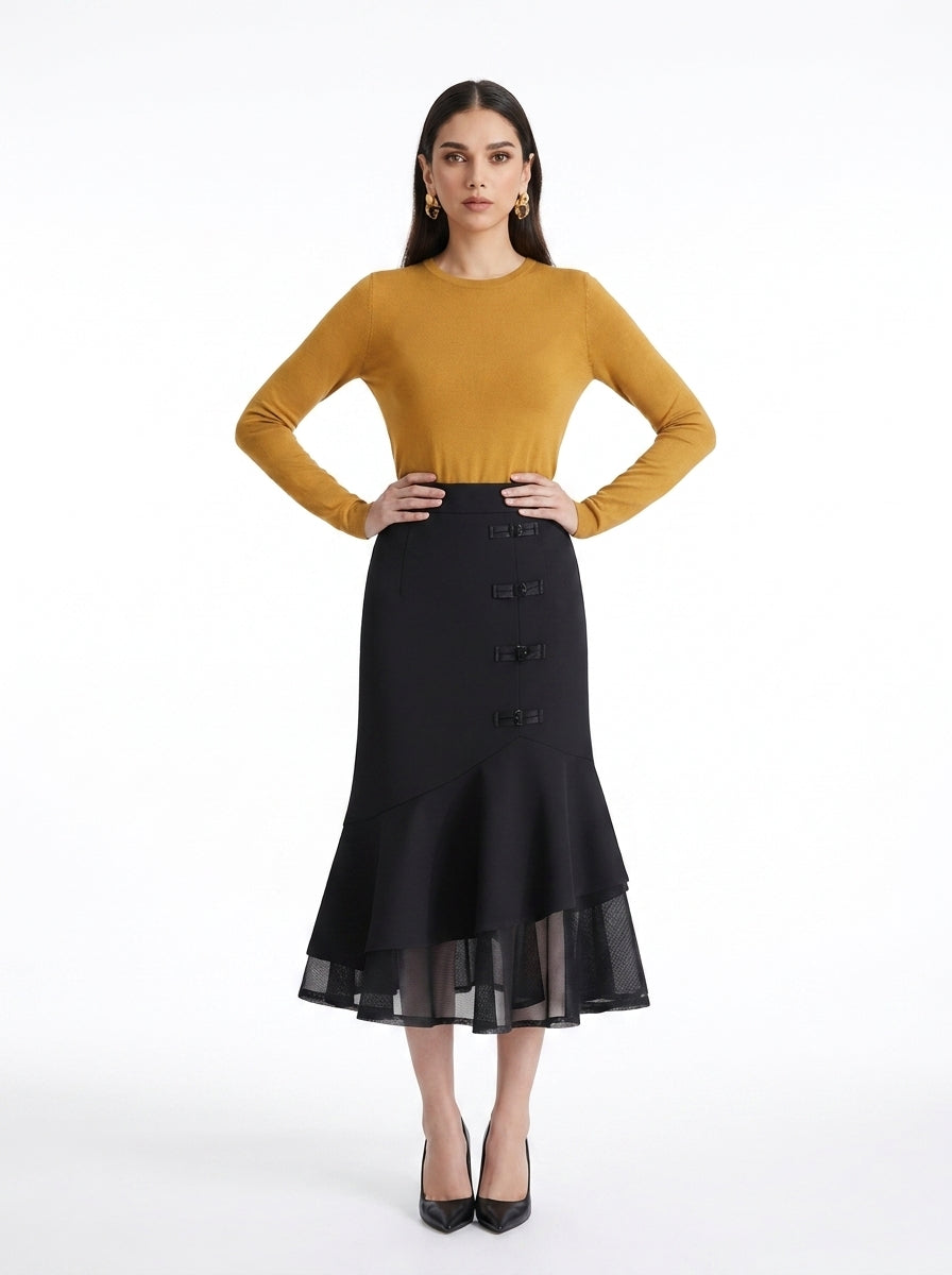 LadyLuxury | Elegant High Waist Office Suit Skirt with Pockets - Mid-Length