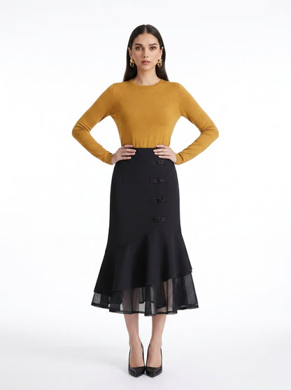 LadyLuxury | Elegant High Waist Office Suit Skirt with Pockets - Mid-Length