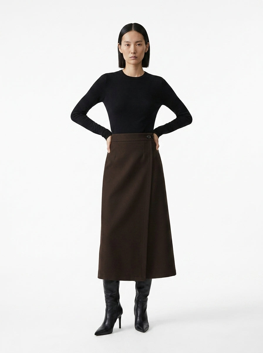 LadyLuxury | Woolen High Waist Straight Skirt - Elegant Slim Fit Office Midi Skirt