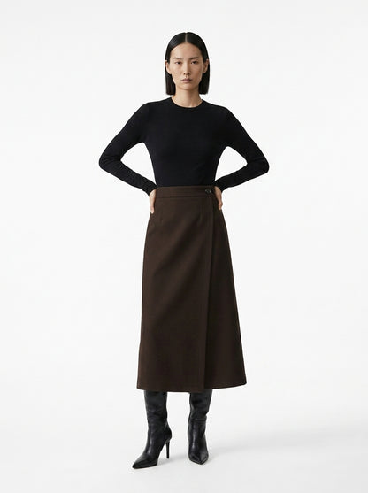 LadyLuxury | Woolen High Waist Straight Skirt - Elegant Slim Fit Office Midi Skirt