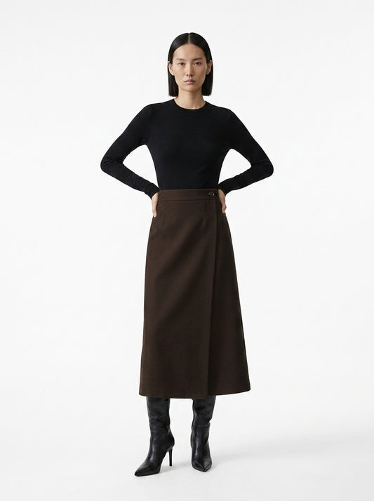 LadyLuxury | Woolen High Waist Straight Skirt - Elegant Slim Fit Office Midi Skirt