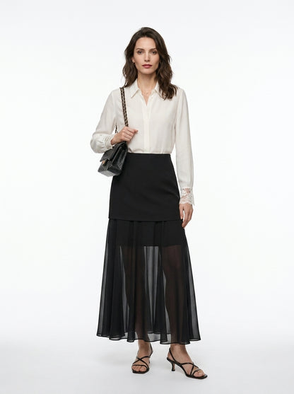 LadyLuxury | Elegant Patchwork Chiffon Long Skirt - Versatile Straight Fit