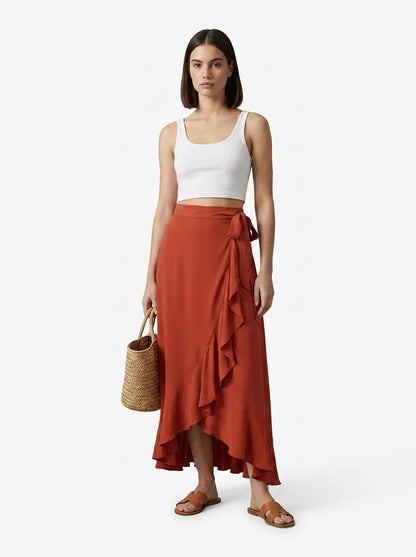 LadyLuxury | Elegant Irregular High Waist Lace-Up Maxi Skirt