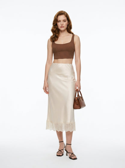 LadyLuxury Elegant Satin Lace Maxi Skirt - Luxury Silk-Feel Long Skirt