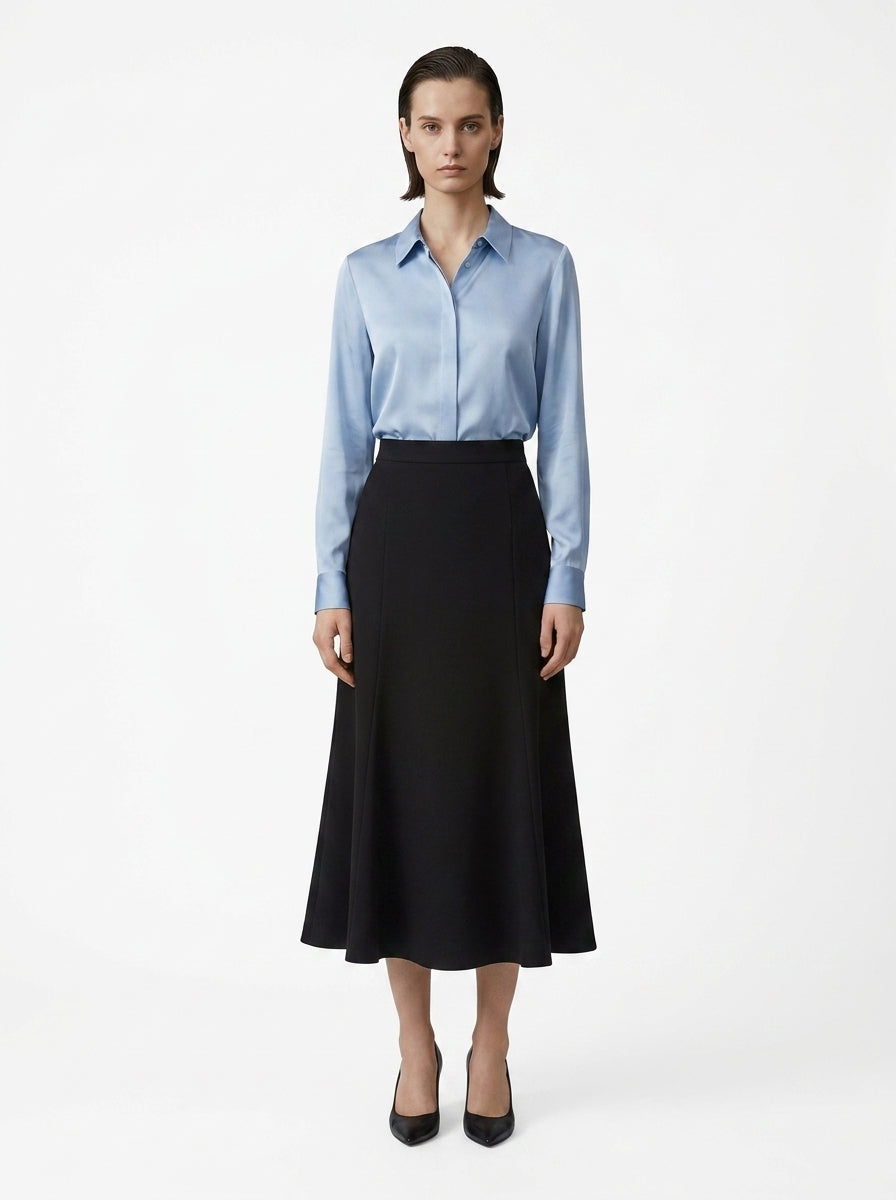 LadyLuxury French Split Fishtail Midi Skirt - High Waist A-Line Umbrella Skirt