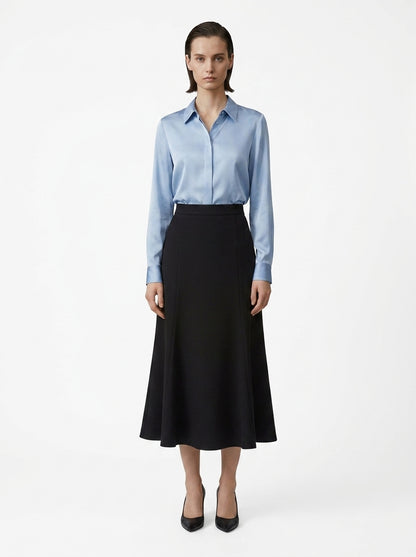 LadyLuxury French Split Fishtail Midi Skirt - High Waist A-Line Umbrella Skirt