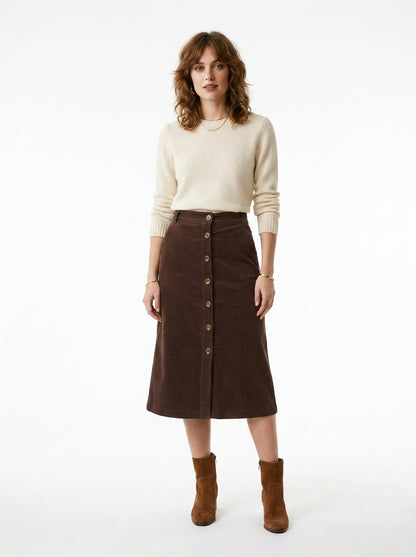LadyLuxury | Elegant Corduroy Straight Cut Midi Skirt