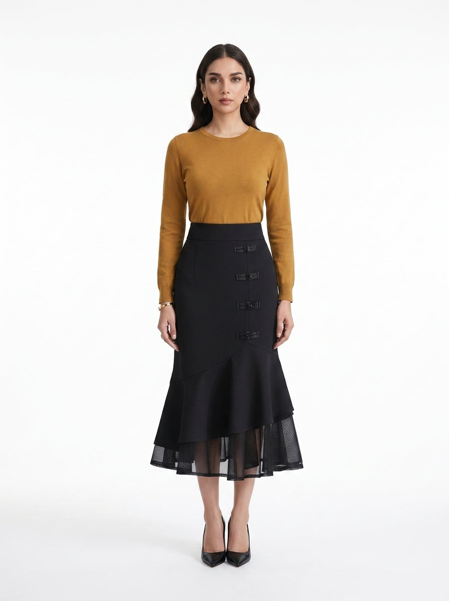 LadyLuxury | Elegant High Waist Office Suit Skirt with Pockets - Mid-Length