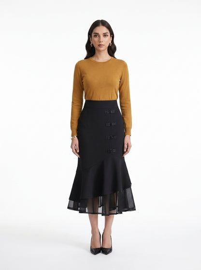 LadyLuxury | Elegant High Waist Office Suit Skirt with Pockets - Mid-Length