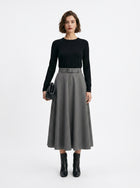 LadyLuxury Minimalist A-Line Midi Skirt - Elegant Autumn Solid Color Loose Fit Skirt