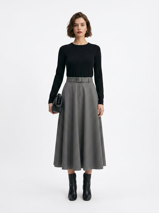 LadyLuxury Minimalist A-Line Midi Skirt - Elegant Autumn Solid Color Loose Fit Skirt