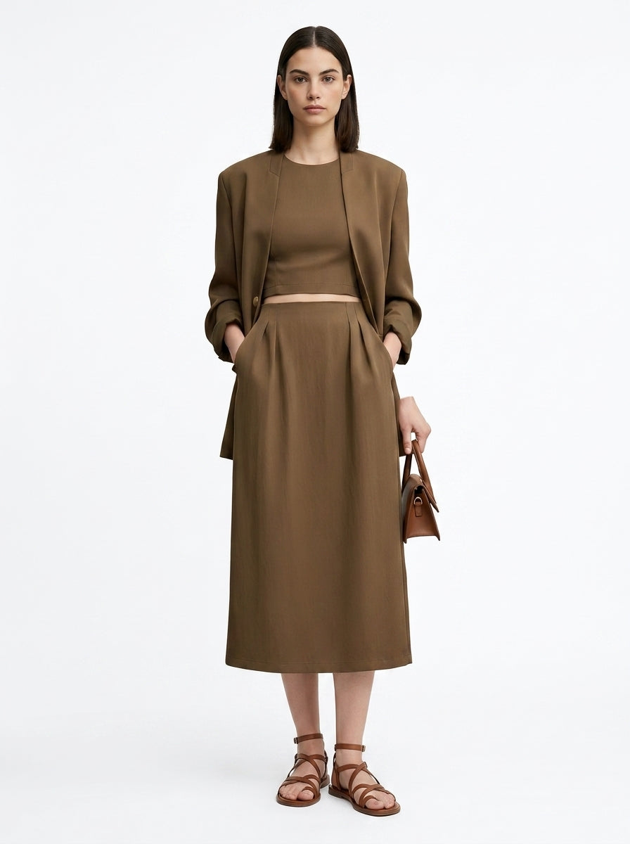 LadyLuxury | Elegant A-Line Midi Skirt with Pockets and Side Split