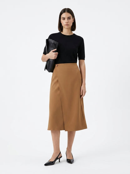 LadyLuxury | Minimalist Asymmetric A-Line Skirt - Elegant Commuter Mid-Calf Style