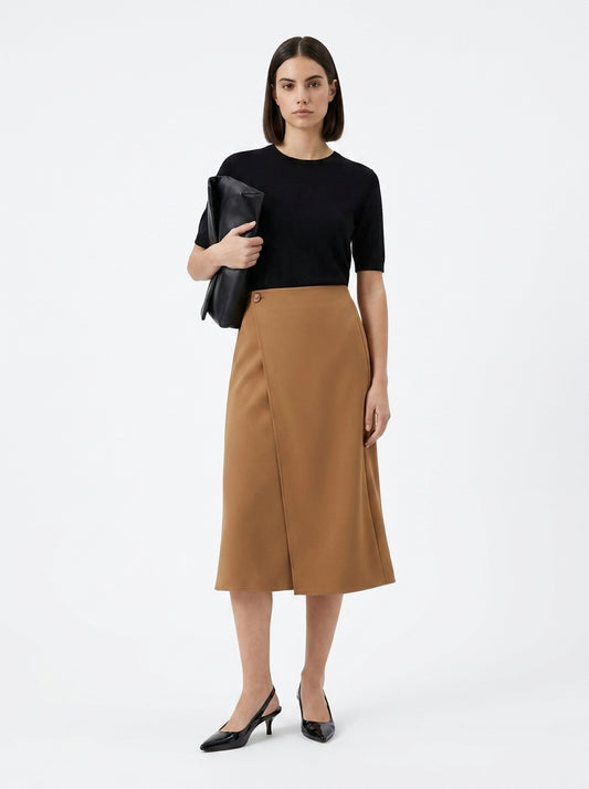 LadyLuxury | Minimalist Asymmetric A-Line Skirt - Elegant Commuter Mid-Calf Style