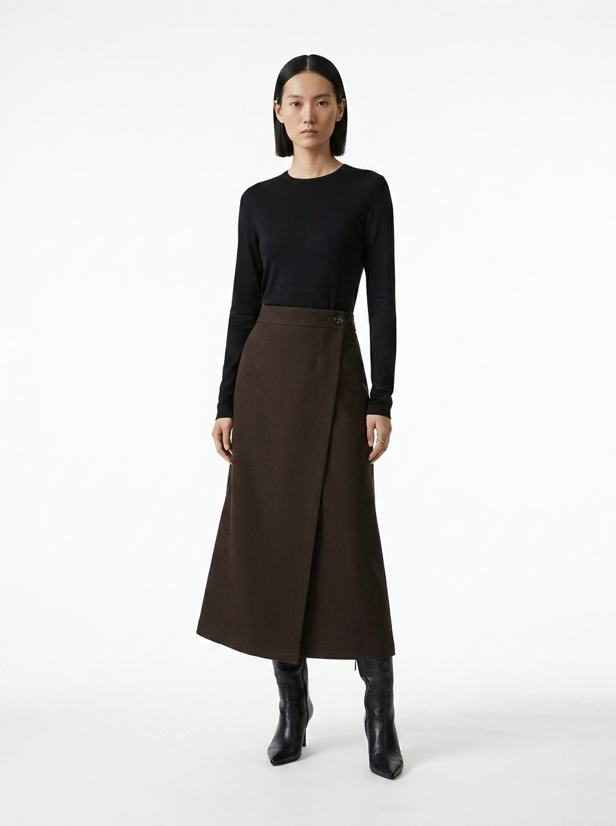 LadyLuxury | Woolen High Waist Straight Skirt - Elegant Slim Fit Office Midi Skirt