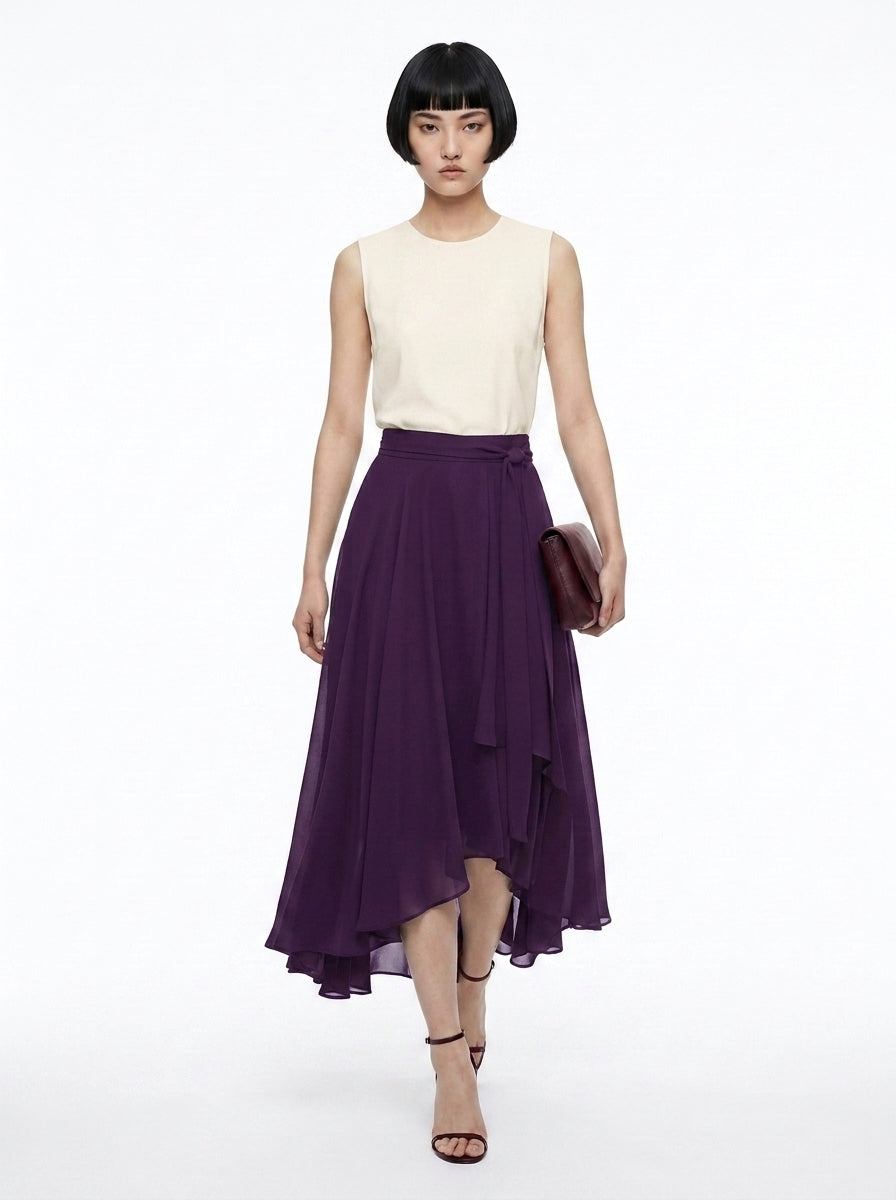 LadyLuxury | Irregular Chiffon A-Line Pleated Long Skirt - Elegant Summer Style