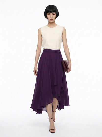 LadyLuxury | Irregular Chiffon A-Line Pleated Long Skirt - Elegant Summer Style