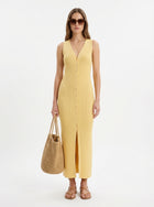 LadyLuxury | V-Neck Ribbed Knit Sleeveless Maxi Dress in Quiet Luxury Style