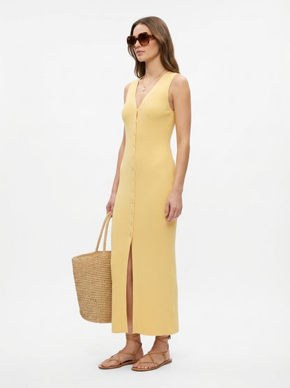 LadyLuxury | V-Neck Ribbed Knit Sleeveless Maxi Dress in Quiet Luxury Style