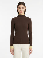 LadyLuxury | Two-Tone Ribbed Knit Turtleneck Sweater - Elegant Slim Fit Pullover