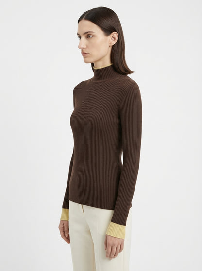 LadyLuxury | Two-Tone Ribbed Knit Turtleneck Sweater - Elegant Slim Fit Pullover