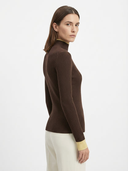 LadyLuxury | Two-Tone Ribbed Knit Turtleneck Sweater - Elegant Slim Fit Pullover