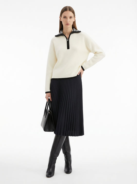 LadyLuxury | Minimalist Half-Zip Ribbed Sweater - Monochrome Relaxed Fit Knit