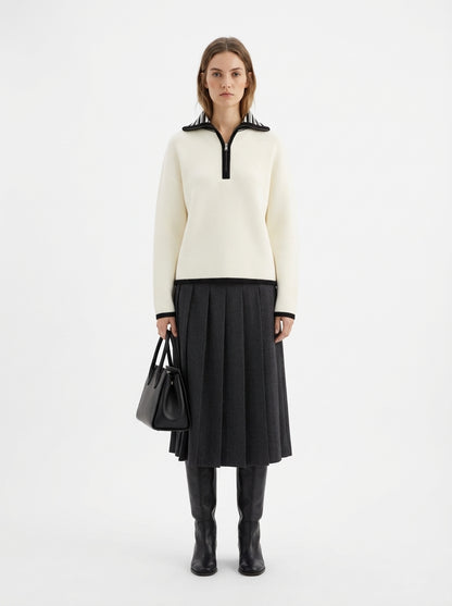 LadyLuxury | Minimalist Half-Zip Ribbed Sweater - Monochrome Relaxed Fit Knit