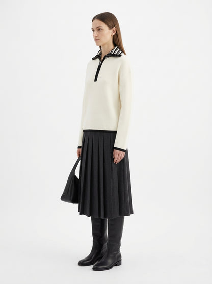 LadyLuxury | Minimalist Half-Zip Ribbed Sweater - Monochrome Relaxed Fit Knit