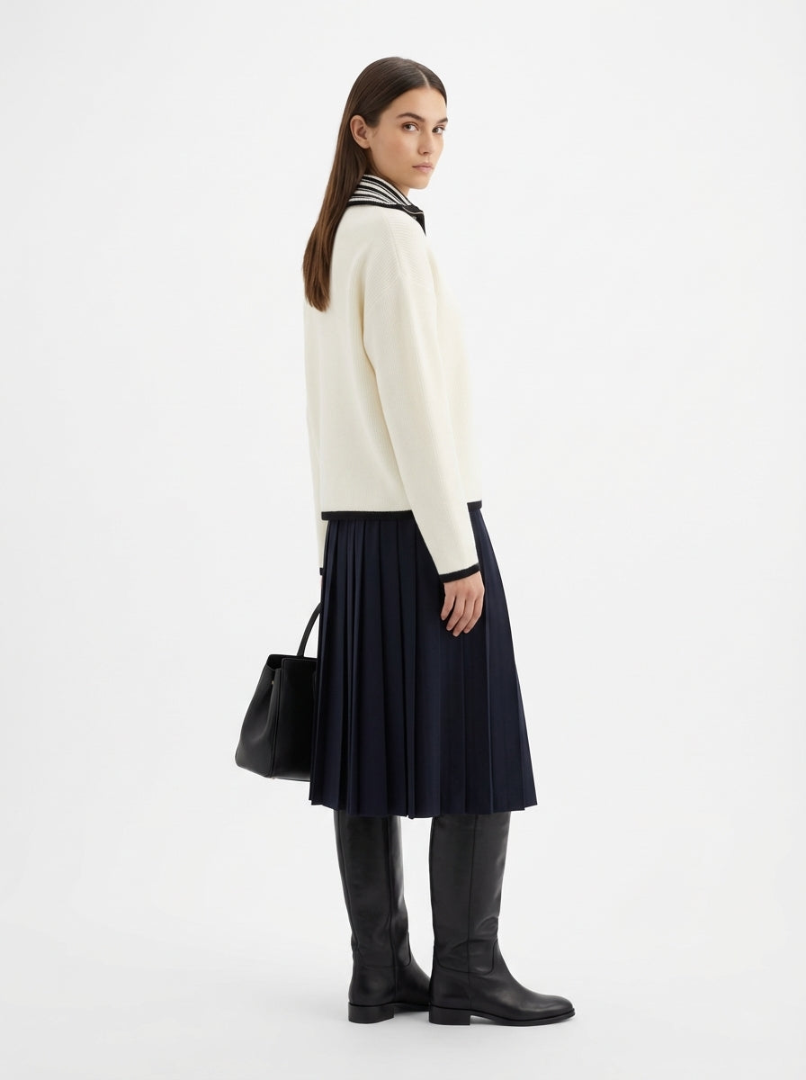 LadyLuxury | Minimalist Half-Zip Ribbed Sweater - Monochrome Relaxed Fit Knit