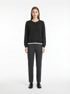 LadyLuxury | Wool Blend Contrast Trim Cardigan - Old Money Aesthetic Knit Top