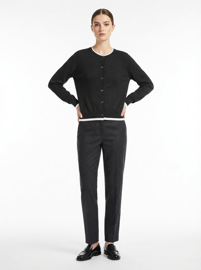 LadyLuxury | Wool Blend Contrast Trim Cardigan - Old Money Aesthetic Knit Top