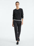 LadyLuxury | Wool Blend Contrast Trim Cardigan - Old Money Aesthetic Knit Top