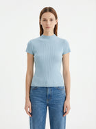 LadyLuxury | Semi-High Neck Short Sleeve Wool Knit Sweater - Parisian Slim Fit Top