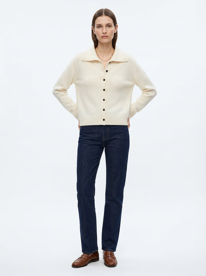 LadyLuxury | Convertible Collar Wool Blend Knit Cardigan - Old Money Aesthetic Two-Way Winter Coat