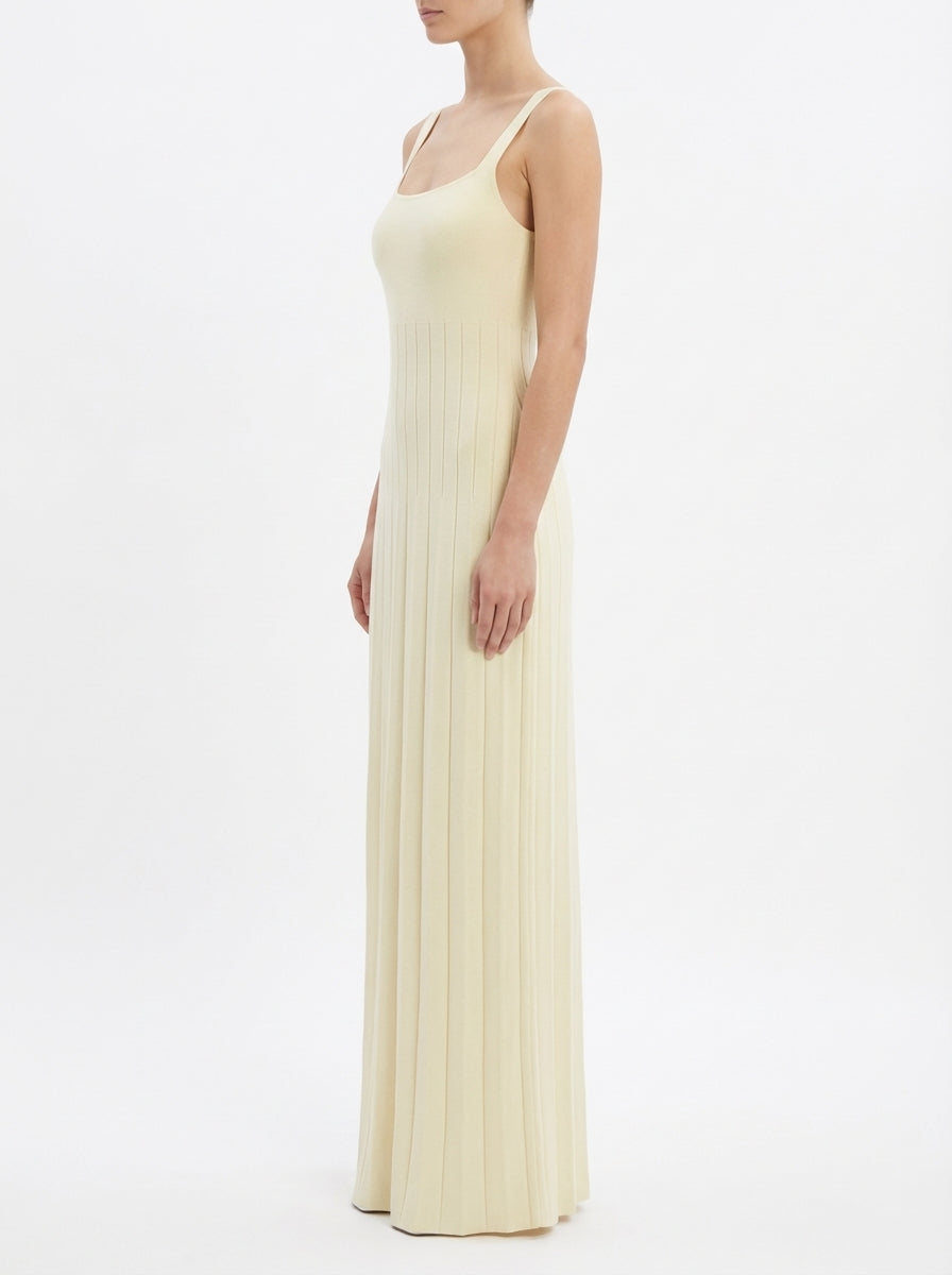 LadyLuxury | Knitted Square Neck Pleated Maxi Dress - Minimalist Summer Vacation Style
