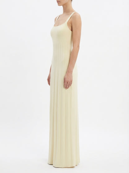 LadyLuxury | Knitted Square Neck Pleated Maxi Dress - Minimalist Summer Vacation Style