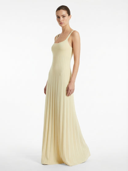 LadyLuxury | Knitted Square Neck Pleated Maxi Dress - Minimalist Summer Vacation Style