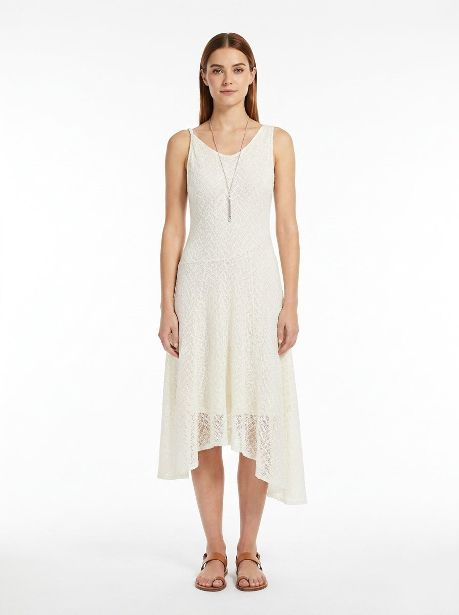 LadyLuxury | Lace Mesh V-Neck Pleated Sundress - Elegant Fairycore Beige Midi