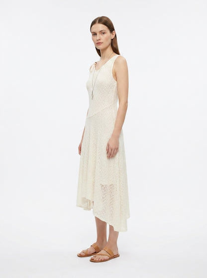 LadyLuxury | Lace Mesh V-Neck Pleated Sundress - Elegant Fairycore Beige Midi