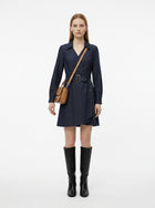 LadyLuxury | Office Chic Long Sleeve Wrap Midi Dress with Waist Tie