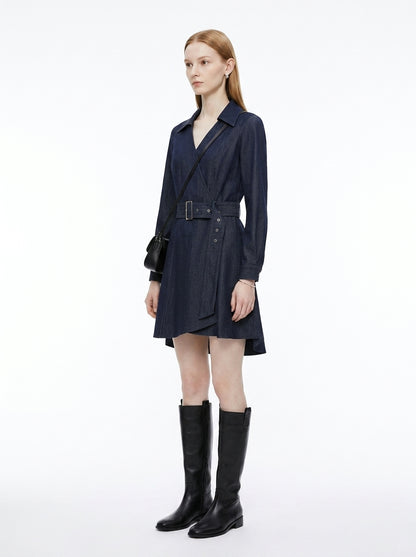 LadyLuxury | Office Chic Long Sleeve Wrap Midi Dress with Waist Tie