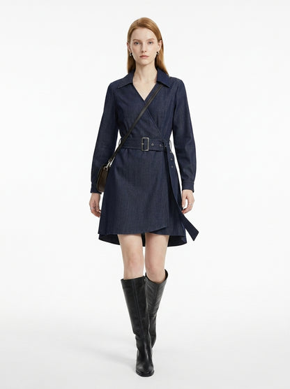 LadyLuxury | Office Chic Long Sleeve Wrap Midi Dress with Waist Tie